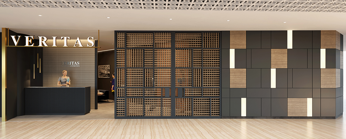 The aluminium and timber screen frontage of the Veritas aesthetics clinic