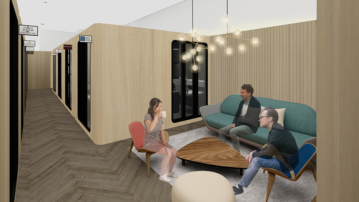 Shared meeting and circulation space in the co-working office