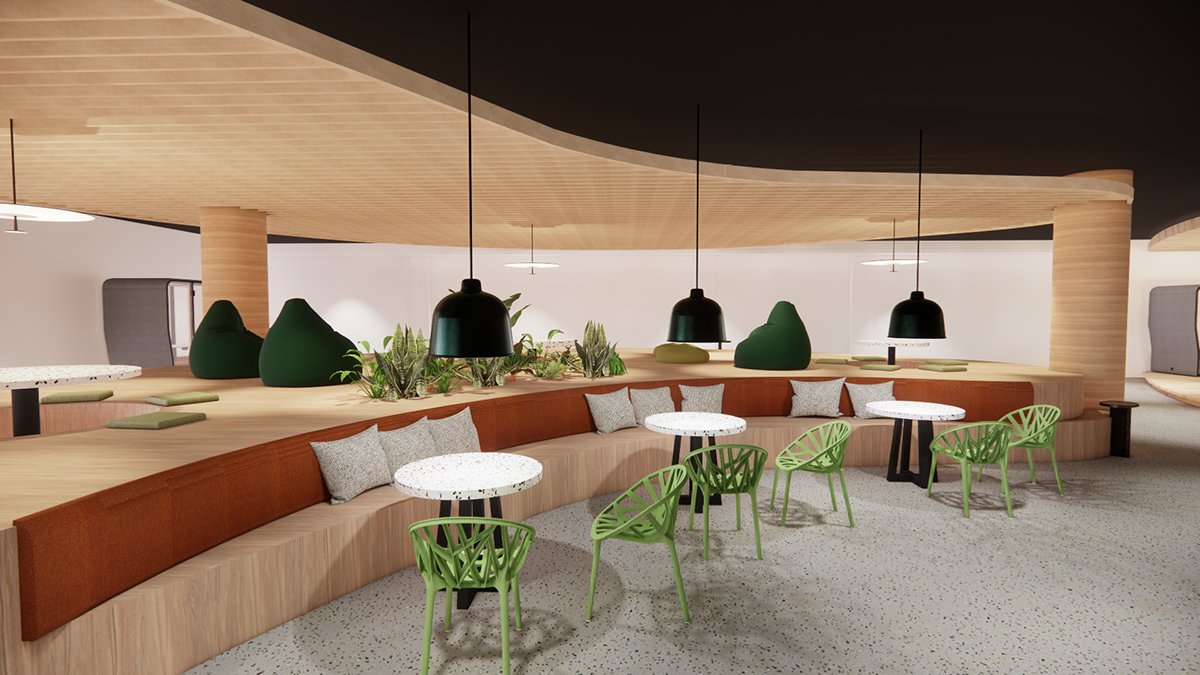 Render of the social terraces near the library entrance
