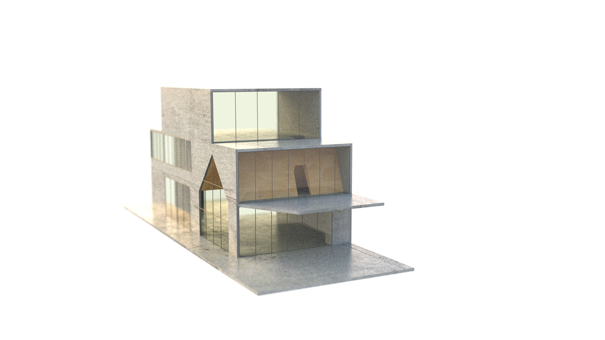 Architectural model of the house showing a pitched void cut into the glazed ground floor