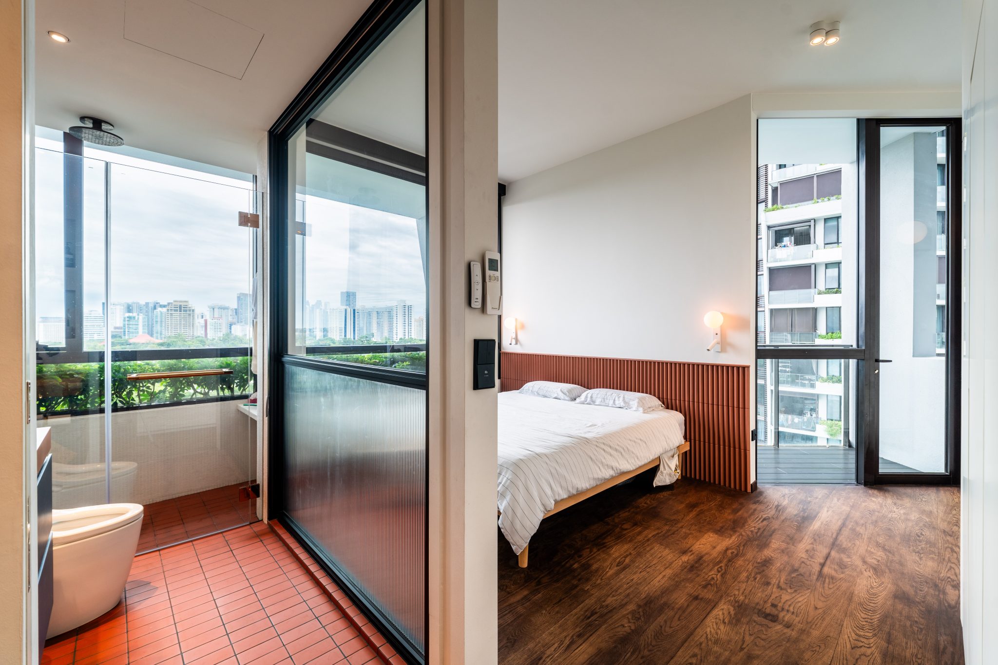 Renovated bedroom interior with timber joinery and soft natural light