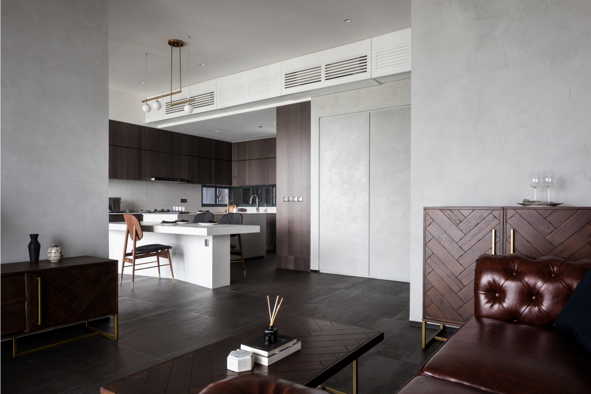 Living and dining transition in The Trizon apartment