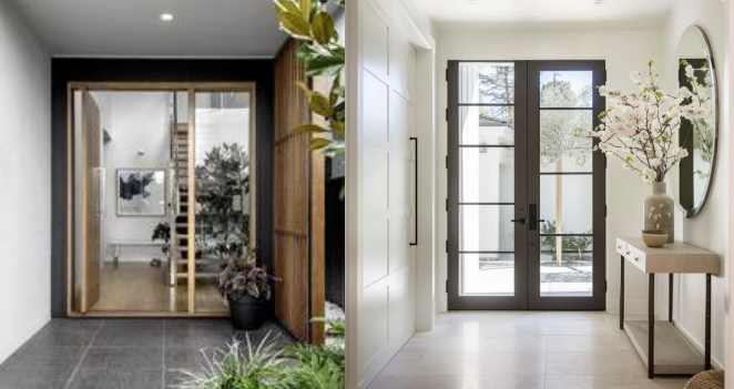 No-step entryway with wide doorways integrated into the home's landscaping