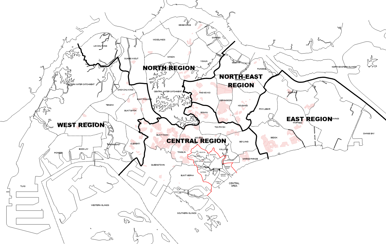 URA Landed Housing Areas Plan, with landed zones and their building height controls marked in red