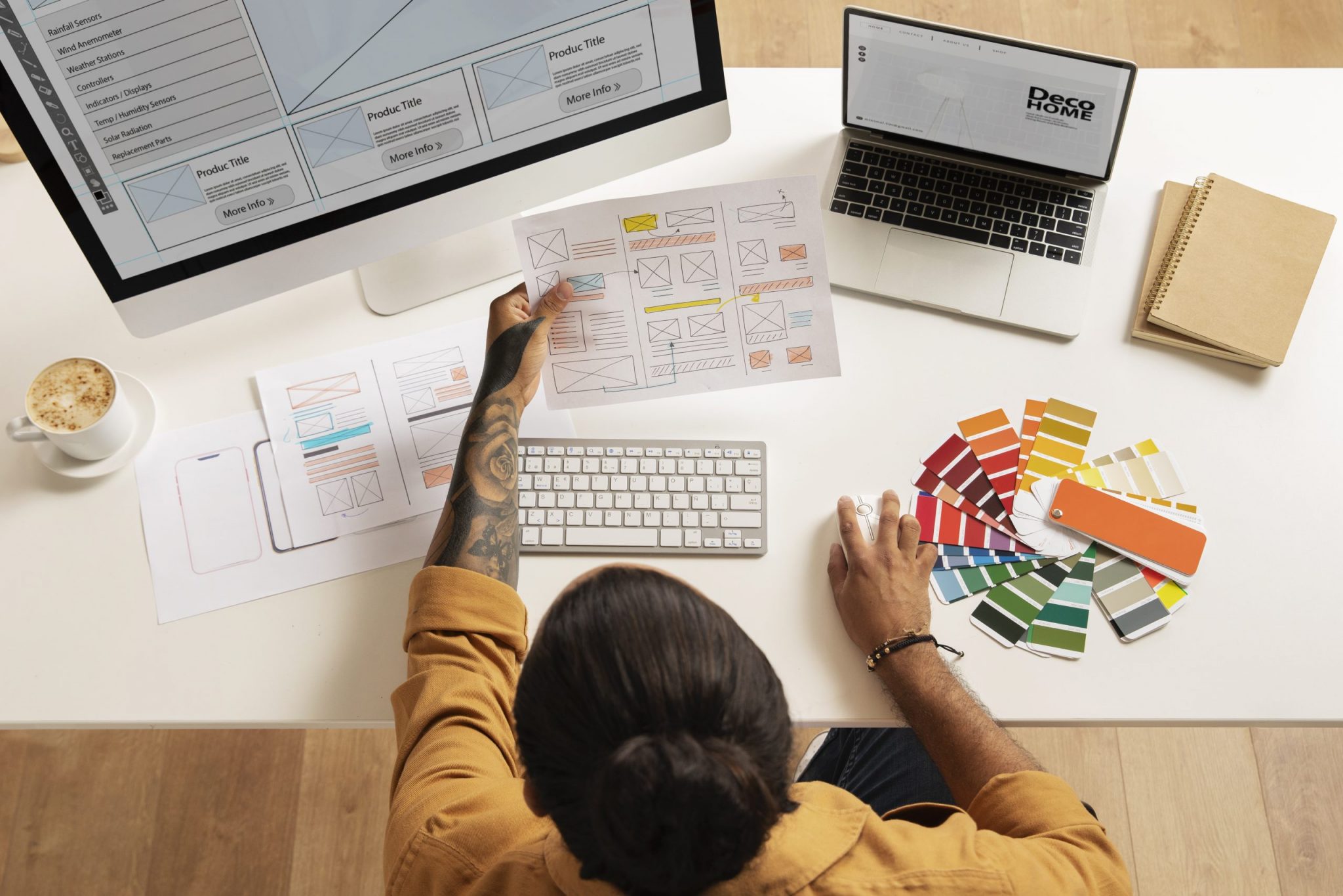 top-view-man-working-desk